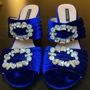 Ava & Aiden Blue Velvet Chunky Heels